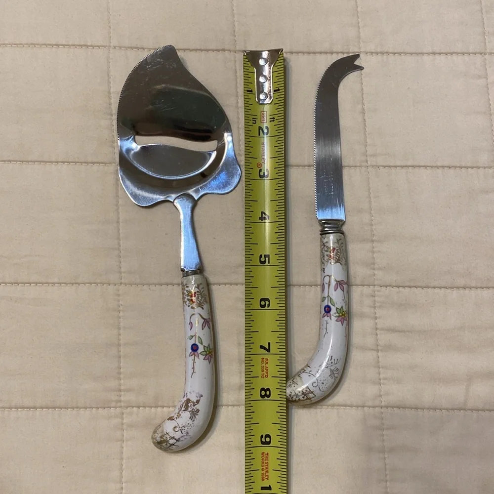 Sheffield England Cheese Slicer & Knife Set Floral Design Porcelain Handles